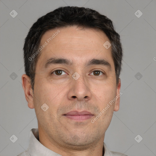 Neutral white adult male with short  brown hair and brown eyes