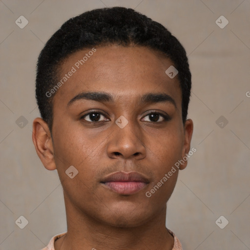 Neutral black young-adult male with short  brown hair and brown eyes