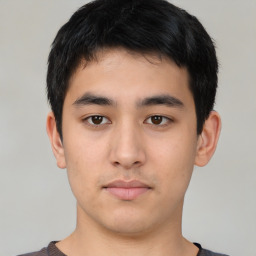 Neutral asian young-adult male with short  black hair and brown eyes