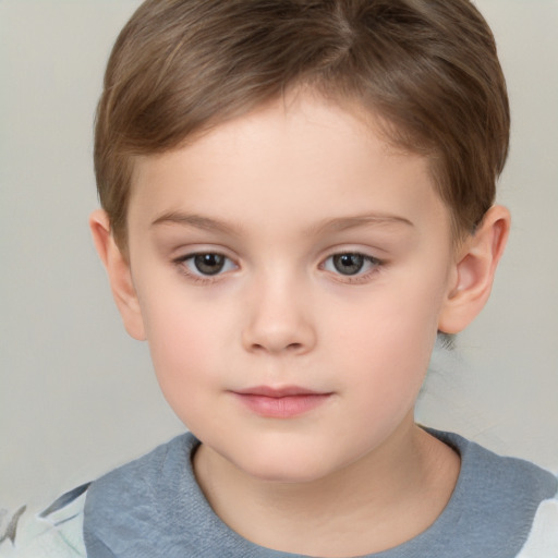 Neutral white child female with short  brown hair and brown eyes