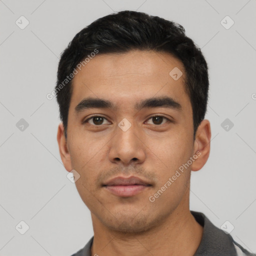 Neutral asian young-adult male with short  black hair and brown eyes