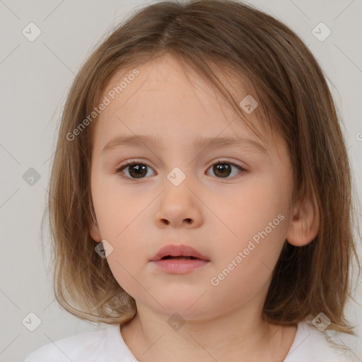 Neutral white child female with medium  brown hair and brown eyes