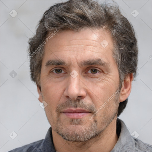 Neutral white adult male with short  brown hair and brown eyes