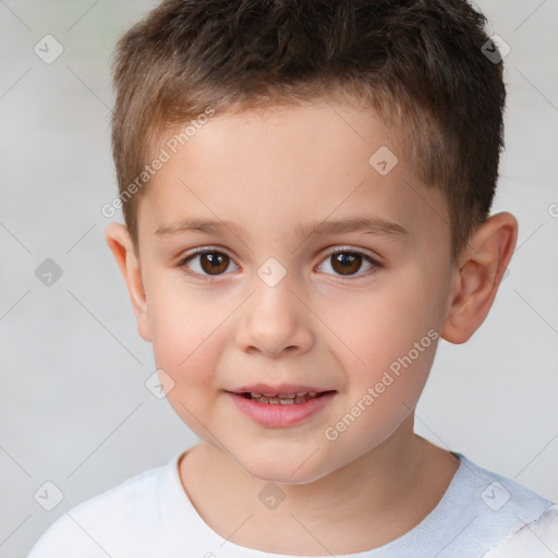 Joyful white child male with short  brown hair and brown eyes