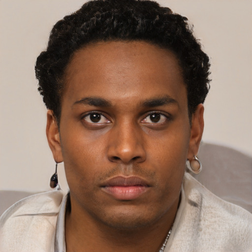 Neutral black young-adult male with short  brown hair and brown eyes