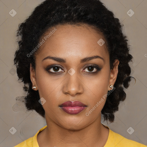 Neutral black young-adult female with short  brown hair and brown eyes