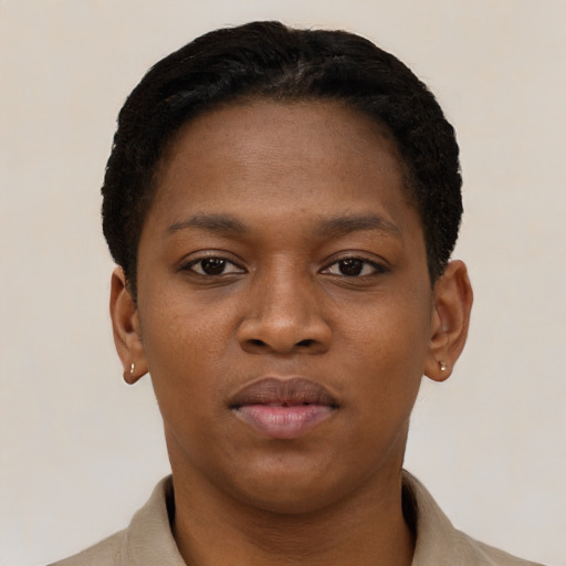 Neutral black young-adult female with short  brown hair and brown eyes