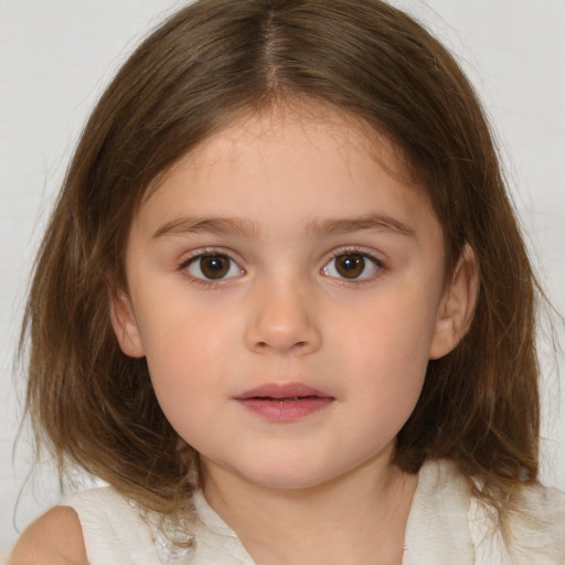 Neutral white child female with medium  brown hair and brown eyes