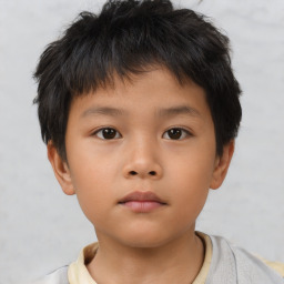 Neutral asian child male with short  brown hair and brown eyes