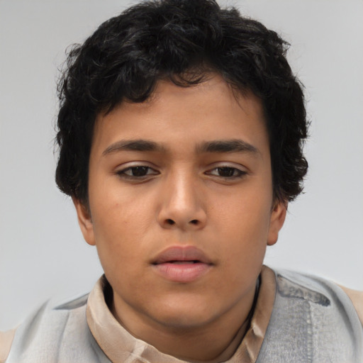Neutral latino child male with short  brown hair and brown eyes