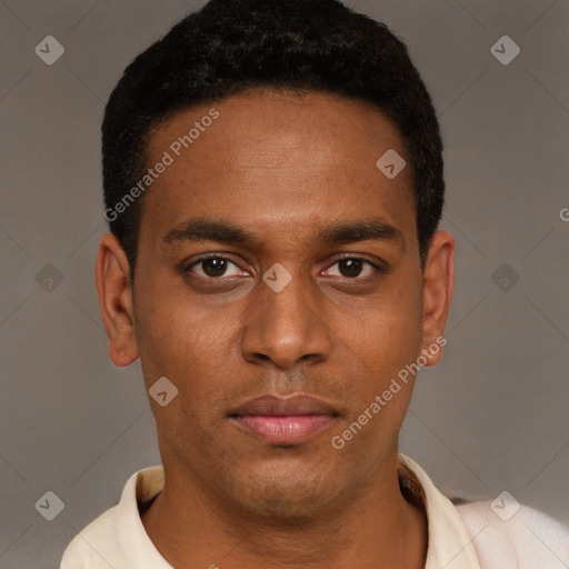 Neutral latino young-adult male with short  brown hair and brown eyes