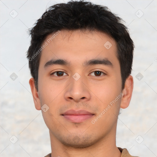 Neutral asian young-adult male with short  brown hair and brown eyes