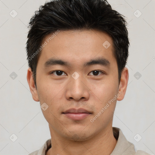 Neutral asian young-adult male with short  black hair and brown eyes