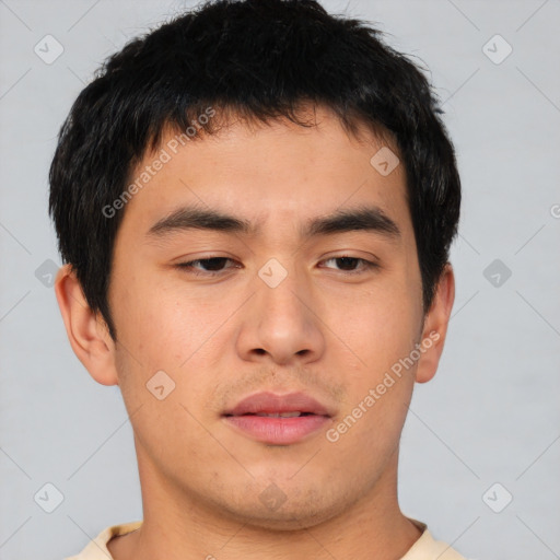 Neutral asian young-adult male with short  brown hair and brown eyes