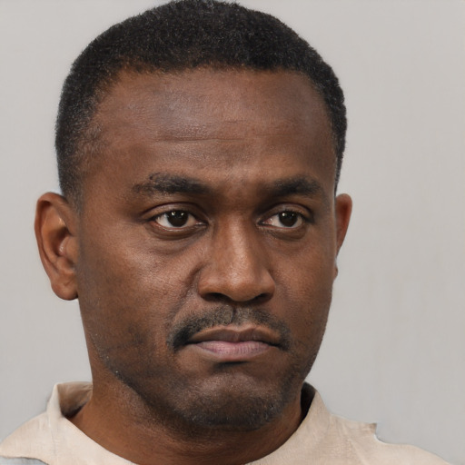 Neutral black young-adult male with short  brown hair and brown eyes