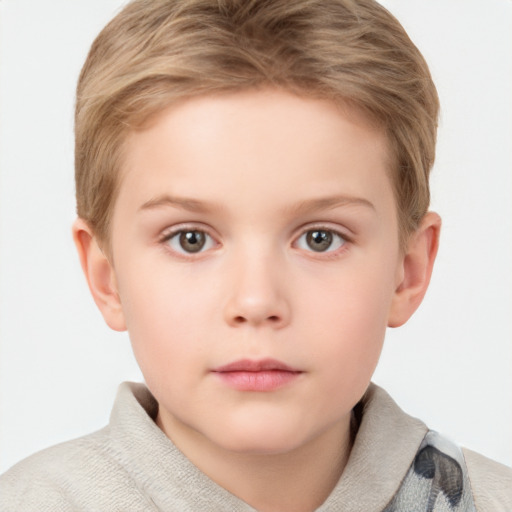 Neutral white child female with short  brown hair and grey eyes