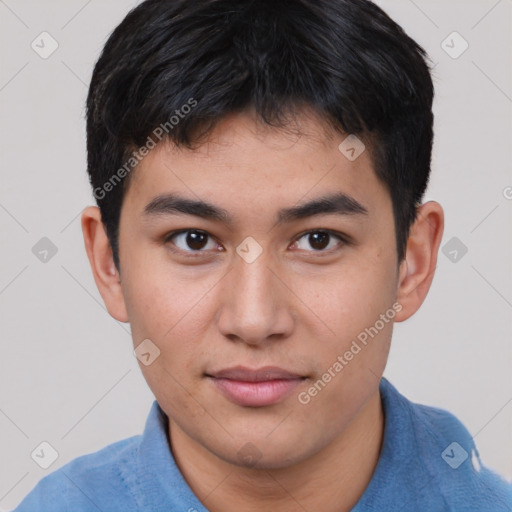 Neutral asian young-adult male with short  brown hair and brown eyes