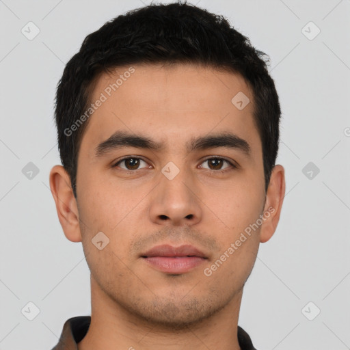 Neutral asian young-adult male with short  brown hair and brown eyes