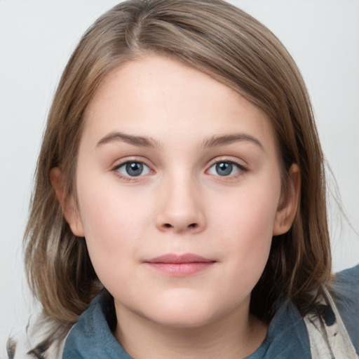 Neutral white young-adult female with medium  brown hair and grey eyes