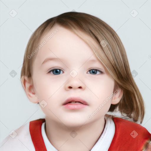 Neutral white child female with medium  brown hair and grey eyes