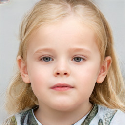 Neutral white child female with medium  brown hair and blue eyes