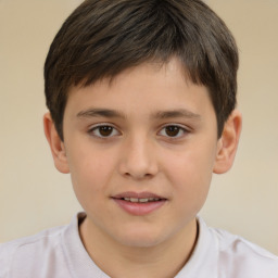 Joyful white child male with short  brown hair and brown eyes