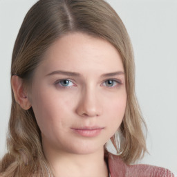 Neutral white young-adult female with medium  brown hair and blue eyes