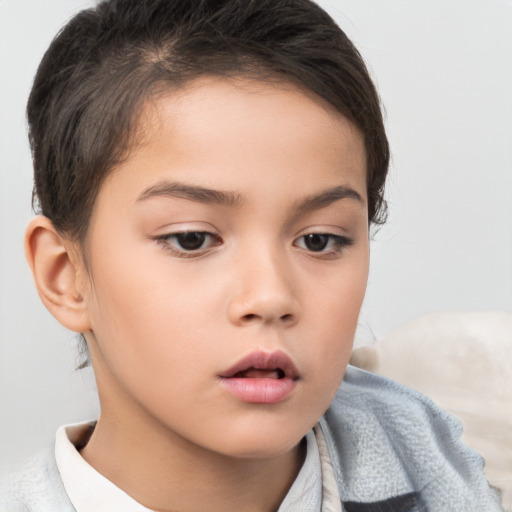 Neutral white child female with short  brown hair and brown eyes