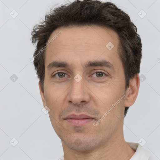 Neutral white adult male with short  brown hair and brown eyes