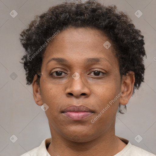 Neutral black young-adult female with short  brown hair and brown eyes