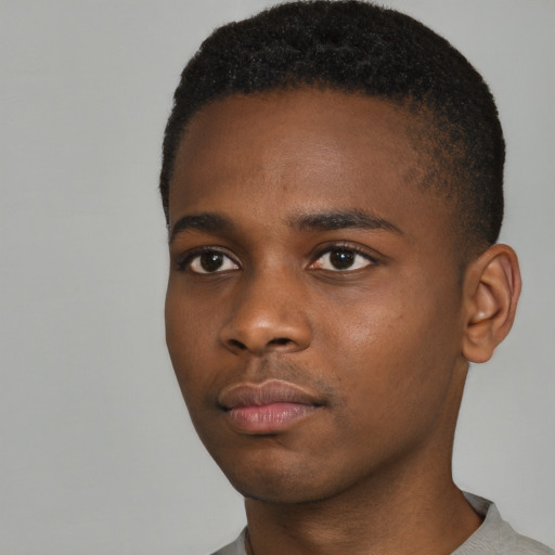 Neutral black young-adult male with short  brown hair and brown eyes