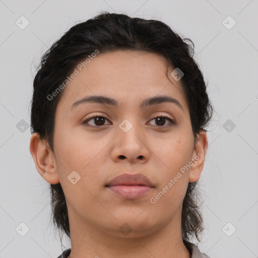 Neutral asian young-adult female with medium  brown hair and brown eyes