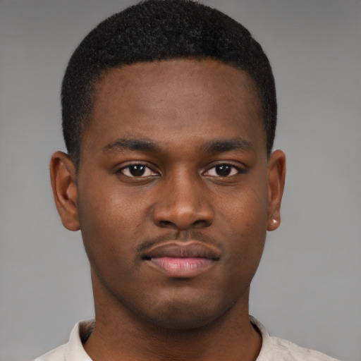 Neutral black young-adult male with short  brown hair and brown eyes