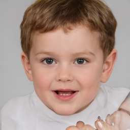 Joyful white child male with short  brown hair and brown eyes