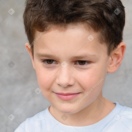 Joyful white child male with short  brown hair and brown eyes