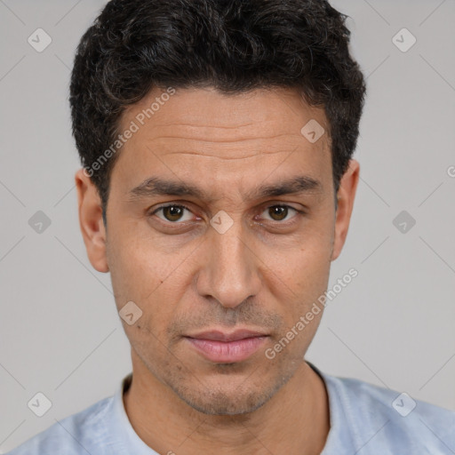 Neutral white adult male with short  brown hair and brown eyes