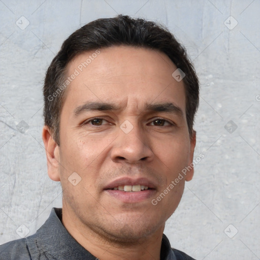 Neutral white adult male with short  brown hair and brown eyes