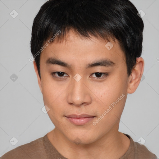 Neutral asian young-adult male with short  brown hair and brown eyes