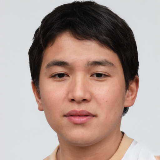 Neutral asian young-adult male with short  brown hair and brown eyes