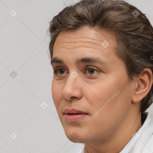 Neutral white adult male with short  brown hair and brown eyes