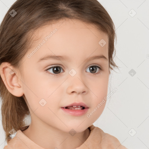 Neutral white child female with medium  brown hair and brown eyes