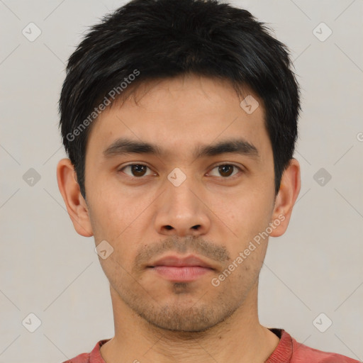 Neutral asian young-adult male with short  black hair and brown eyes