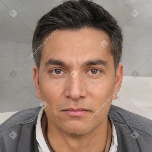 Neutral white adult male with short  brown hair and brown eyes