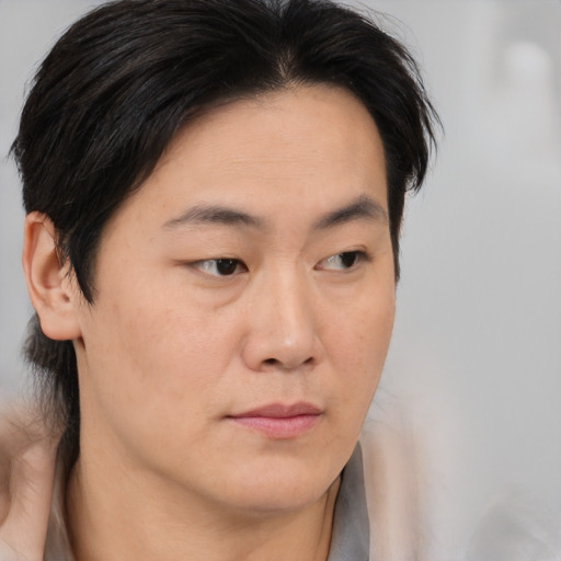 Neutral asian young-adult male with medium  brown hair and brown eyes
