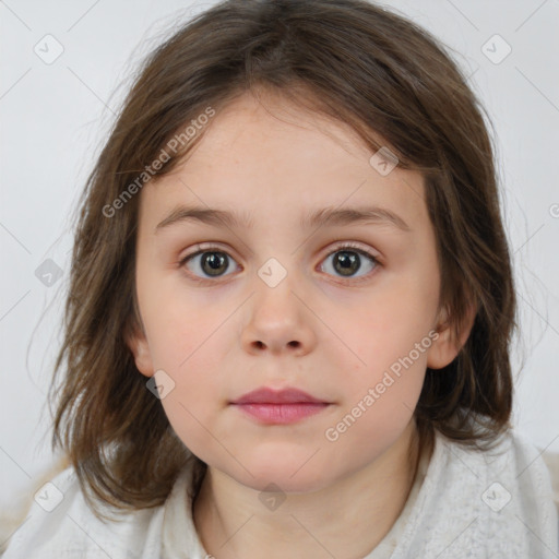 Neutral white child female with medium  brown hair and brown eyes