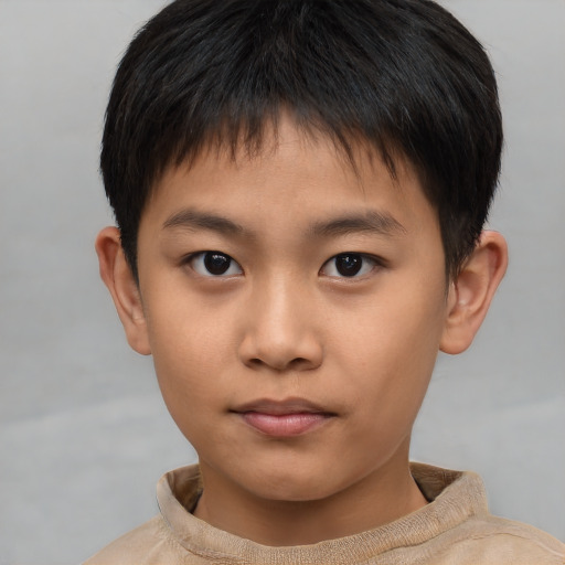 Neutral asian child male with short  brown hair and brown eyes