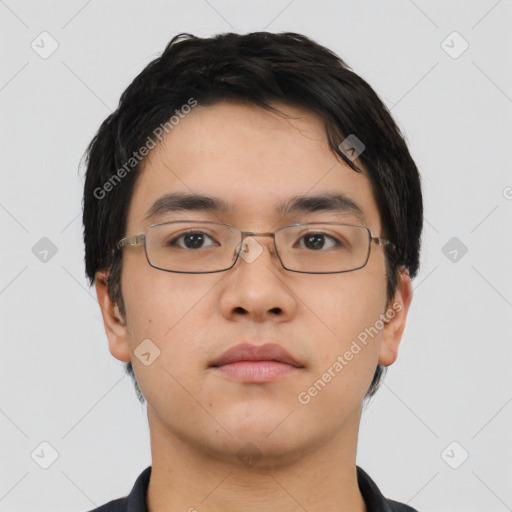 Neutral asian young-adult male with short  black hair and brown eyes