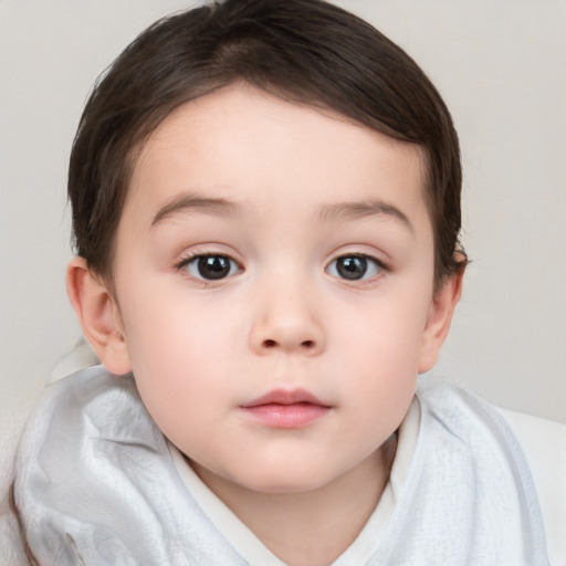 Neutral white child female with short  brown hair and brown eyes