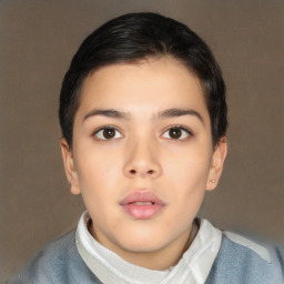 Neutral asian young-adult female with short  brown hair and brown eyes