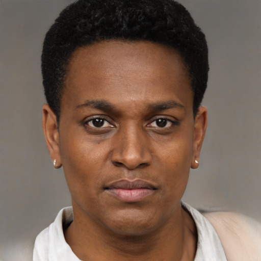 Neutral black young-adult male with short  brown hair and brown eyes